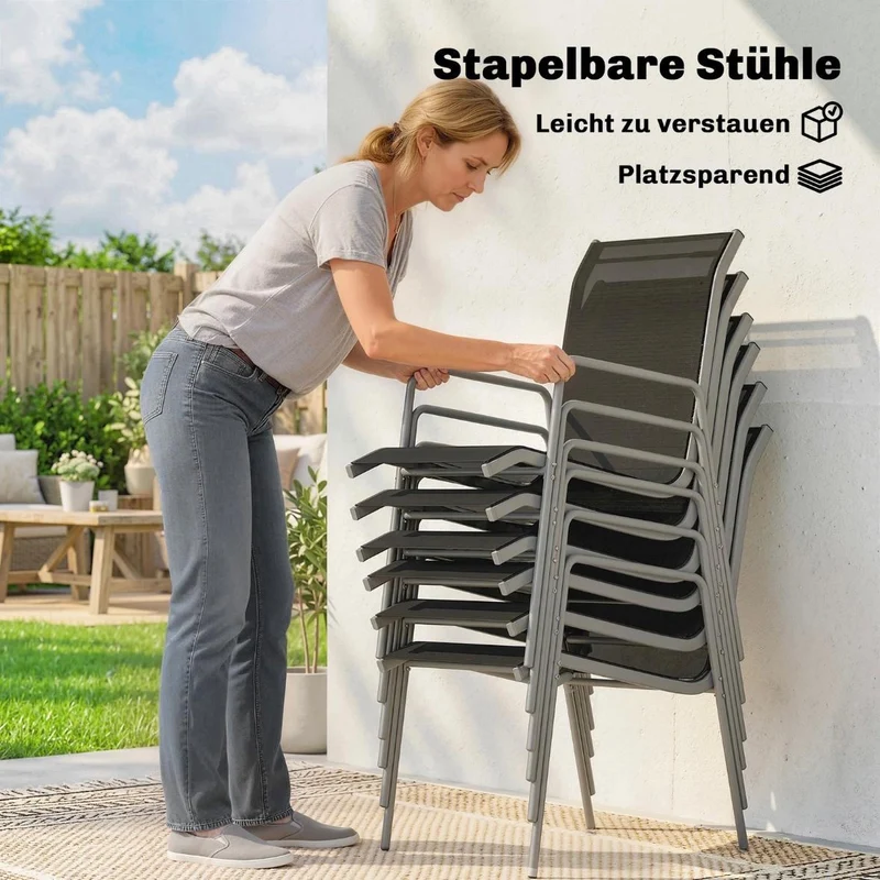 Gartenmöbel Set Sitzgruppe 150x90cm Tisch 6 Stühlen
