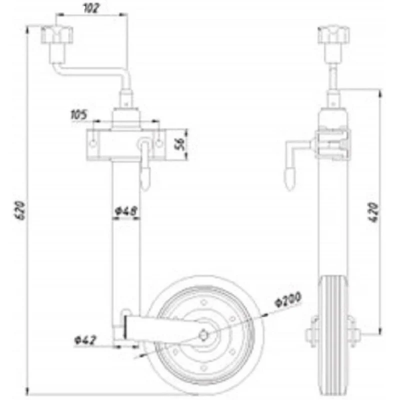 Schwerlaststützrad 650kg Kurbel