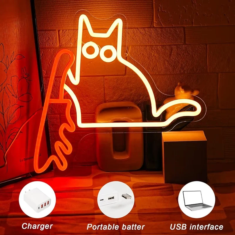 LED Neon Schild Lustige Katze Neonlicht USB Zimmer