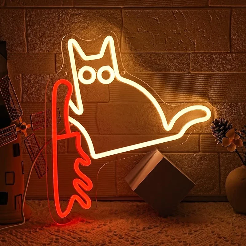 LED Neon Schild Lustige Katze Neonlicht USB Zimmer