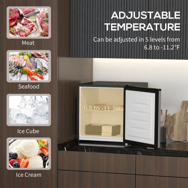 1.1 Cu Ft Countertop Mini Freezer, Compact Upright with Removable Shelves, Silver