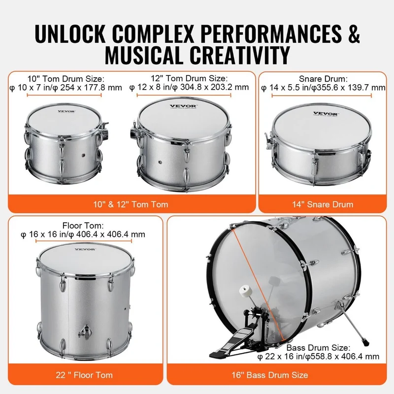 5 teilig Schlagzeug Set Drumset