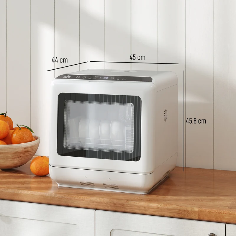 Tabletop Dishwasher, Mini Countertop Dishwasher with Built-in 6L Water Tank, 6 Programs, Touch Control, LED Display, 4 Place Settings, Dual Water Supply and Air Drying Function, White