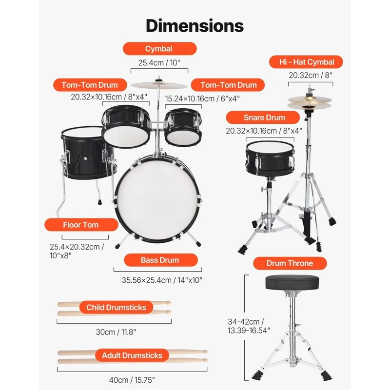 5tlg Schlagzeug Set Drum Kit Kinder Bassdrum