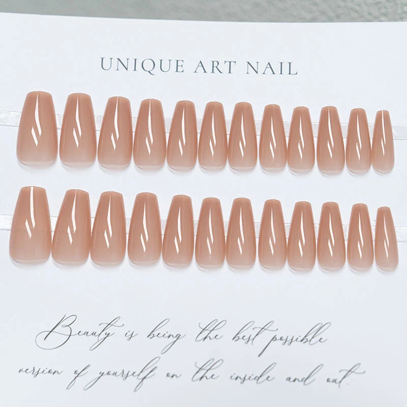 Natürliche Glossy Lange Coffin Press-On Nägel