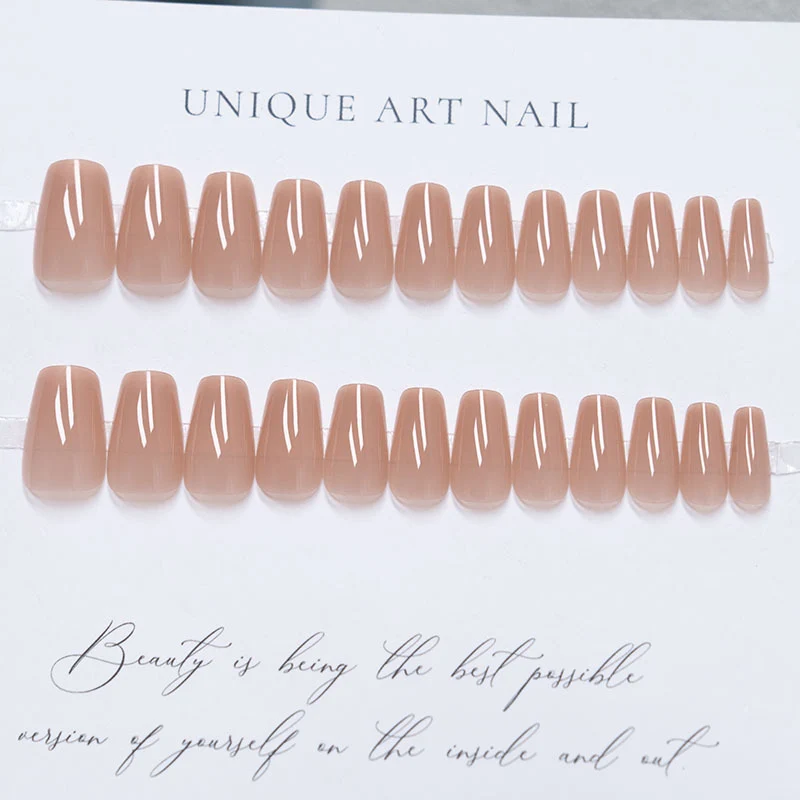 Natürliche Glossy Lange Coffin Press-On Nägel