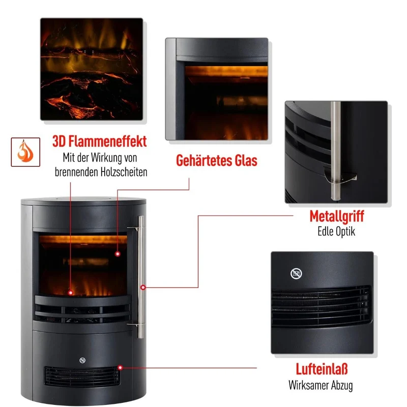 LED Elektrokamin Wandkamin Standkamin Kaminofen mit Flammeneffekt