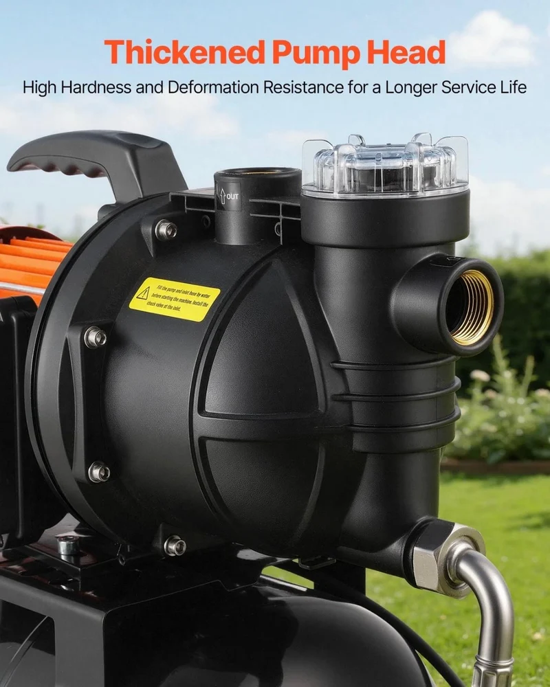 1100W Flachbrunnenpumpe mit Druckbehälter 5300 l/h Jetpumpe mit Filter