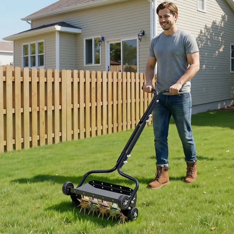 Rasenlüfter Walze Manuell 45cm Aerifizierer für Rasen 5cm Spikes