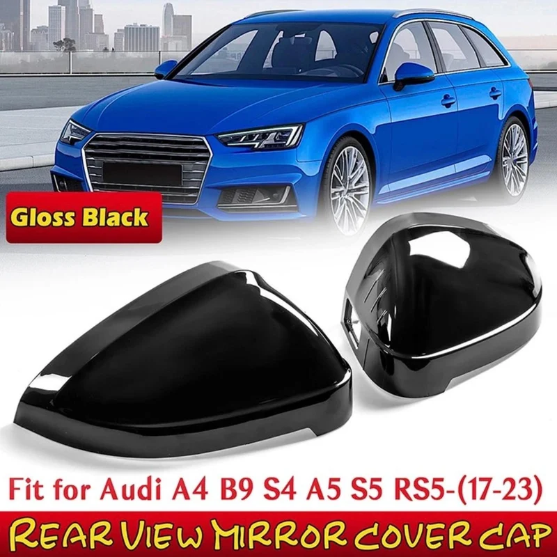 2x Schwarz Spiegelkappen für Audi A4 B9 8W S4 A5 F5 S5 2016-2024