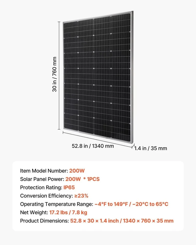 Solarmodul Monokristallin 200W PV Solarpanel Balkonkraftwerk