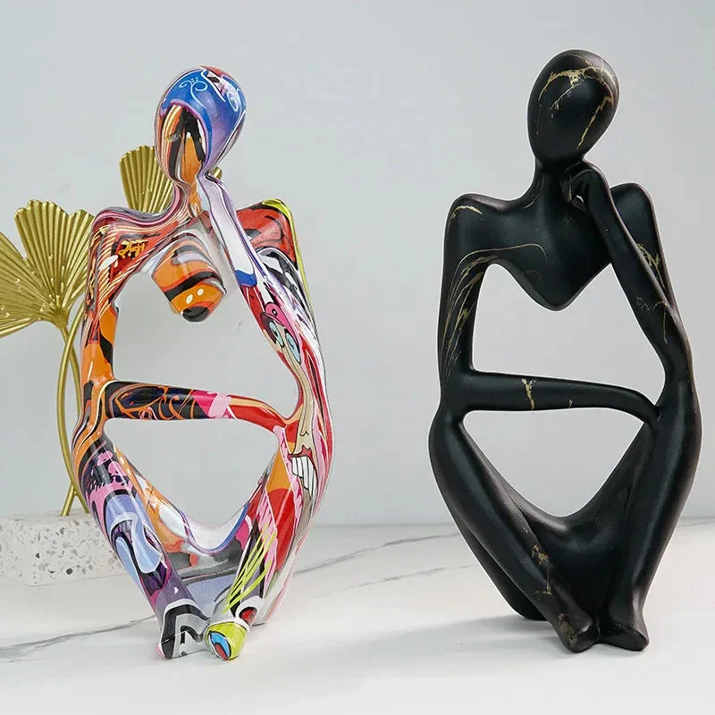 Skanto | Bunte Graffiti Abstrakte Harz Handgemachte Kunstwerk Skulptur Denker Figur Statue Heimdekor Innen Büro Schreibtisch Schmuck