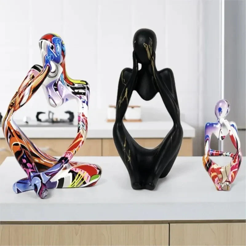 Skanto | Bunte Graffiti Abstrakte Harz Handgemachte Kunstwerk Skulptur Denker Figur Statue Heimdekor Innen Büro Schreibtisch Schmuck