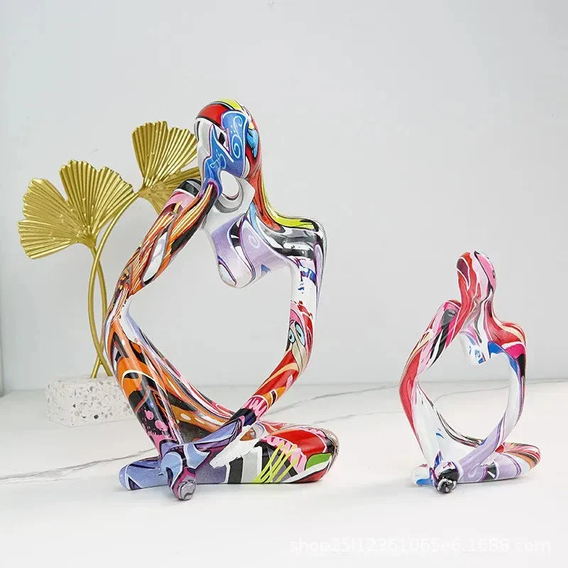 Skanto | Bunte Graffiti Abstrakte Harz Handgemachte Kunstwerk Skulptur Denker Figur Statue Heimdekor Innen Büro Schreibtisch Schmuck