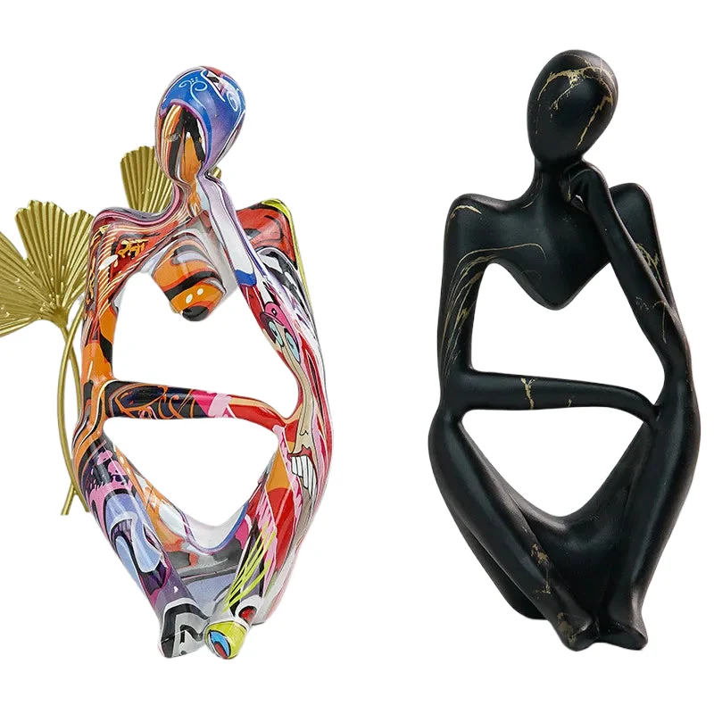 Skanto | Bunte Graffiti Abstrakte Harz Handgemachte Kunstwerk Skulptur Denker Figur Statue Heimdekor Innen Büro Schreibtisch Schmuck