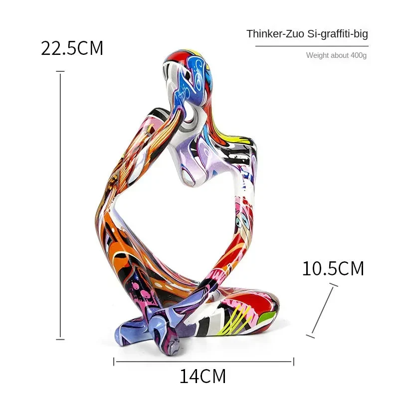 Skanto | Bunte Graffiti Abstrakte Harz Handgemachte Kunstwerk Skulptur Denker Figur Statue Heimdekor Innen Büro Schreibtisch Schmuck