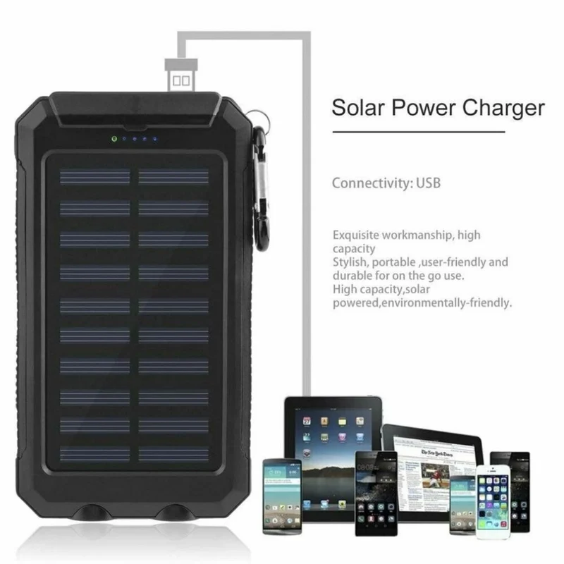 Solar Powerbank 30000mAh Ladegerät Batterie LED 2 USB