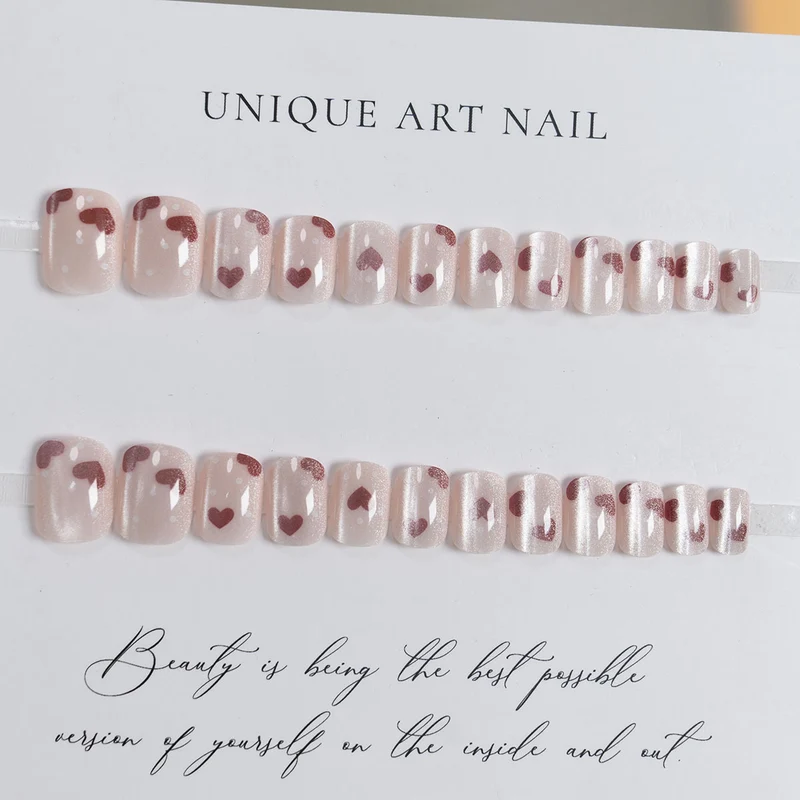 Herz-verzierte Glitter Press-On Nägel