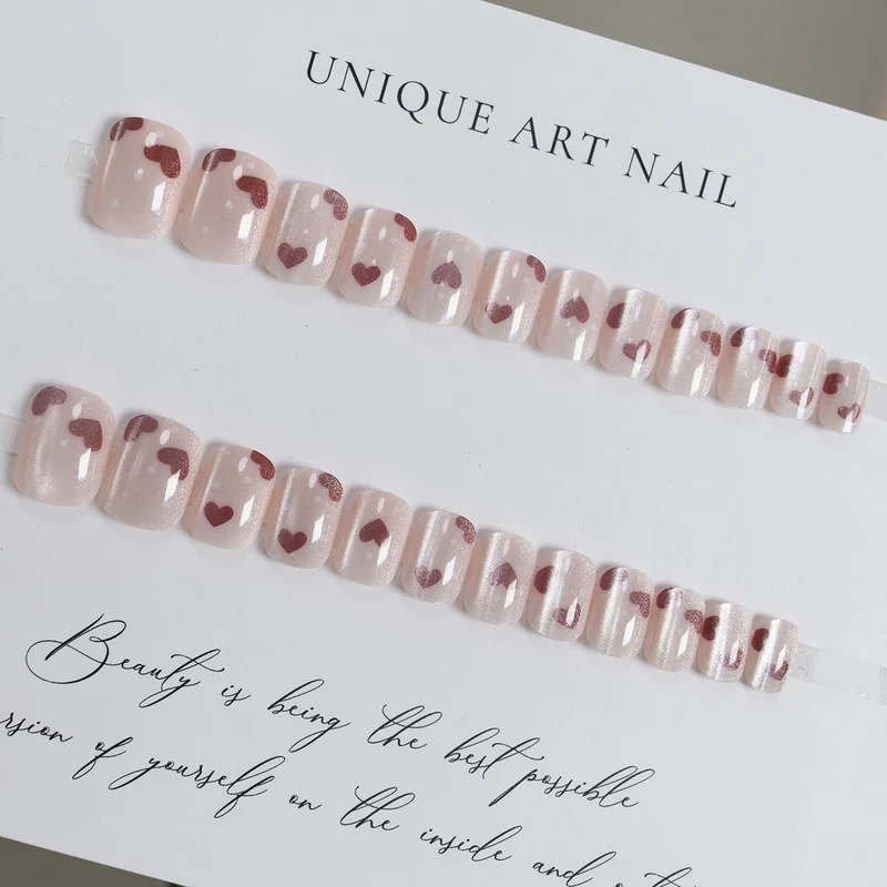 Herz-verzierte Glitter Press-On Nägel