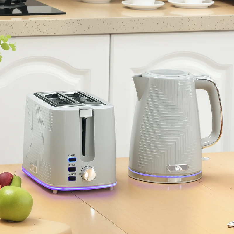 Kettle and Toaster Set, 1.7L 3000W Rapid Boil Jug Kettle with Otter Thermostat, Limescale Filter, 2 Slice Toaster with 7 Browning Controls, Crumb Tray, Grey