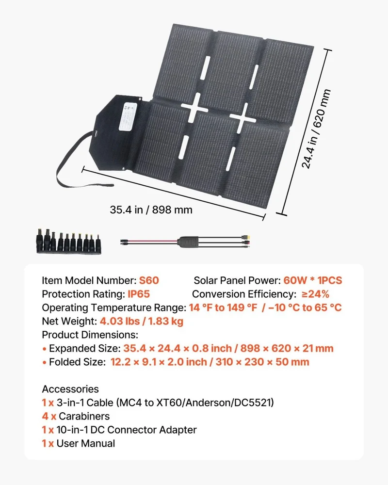 Faltbares Solarpanel 60W Tragbares Solarmodul 16BB