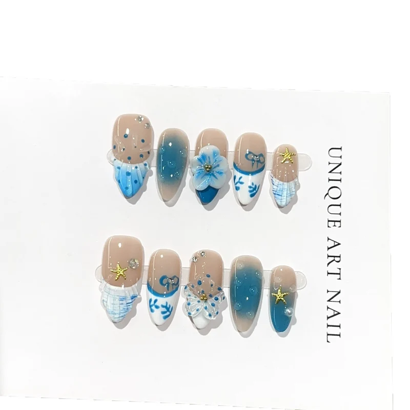 Künstlerisches vom Ozean inspiriertes Press-On-Nagelset