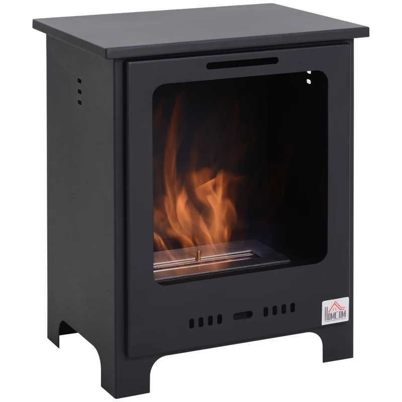 Freestanding Ethanol Fireplace with 0.9L Tank, 3 Hours Burning Time for Indoor, Black