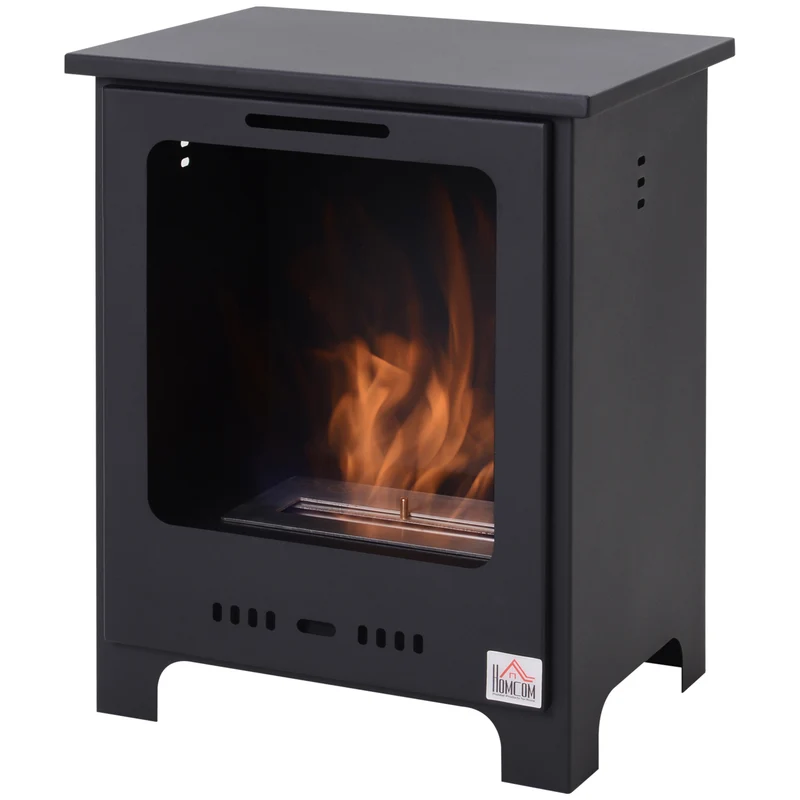 Freestanding Ethanol Fireplace with 0.9L Tank, 3 Hours Burning Time for Indoor, Black