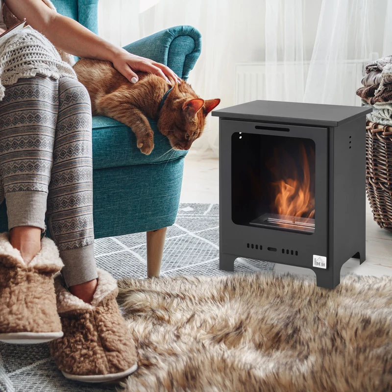 Freestanding Ethanol Fireplace with 0.9L Tank, 3 Hours Burning Time for Indoor, Black