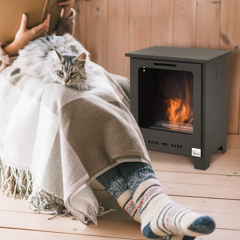 Freestanding Ethanol Fireplace with 0.9L Tank, 3 Hours Burning Time for Indoor, Black