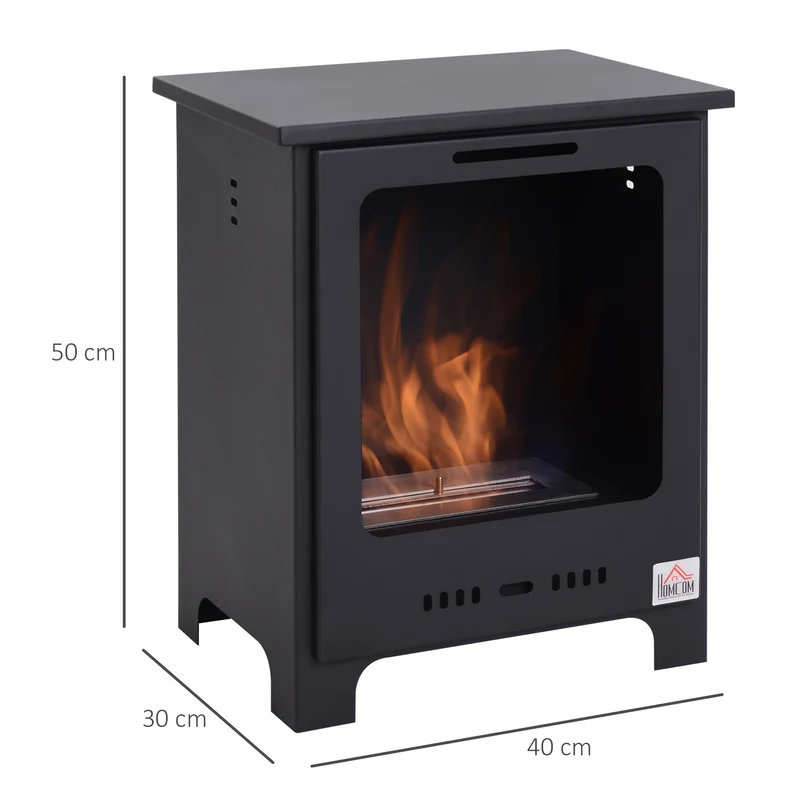 Freestanding Ethanol Fireplace with 0.9L Tank, 3 Hours Burning Time for Indoor, Black