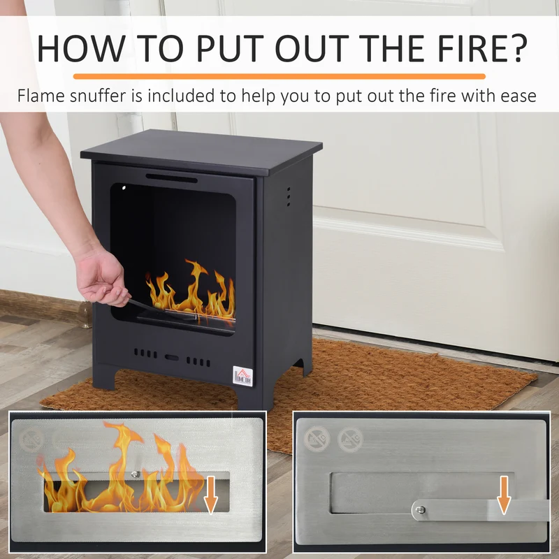 Freestanding Ethanol Fireplace with 0.9L Tank, 3 Hours Burning Time for Indoor, Black