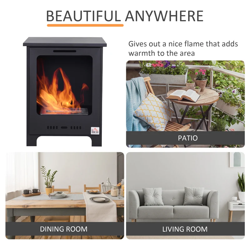 Freestanding Ethanol Fireplace with 0.9L Tank, 3 Hours Burning Time for Indoor, Black
