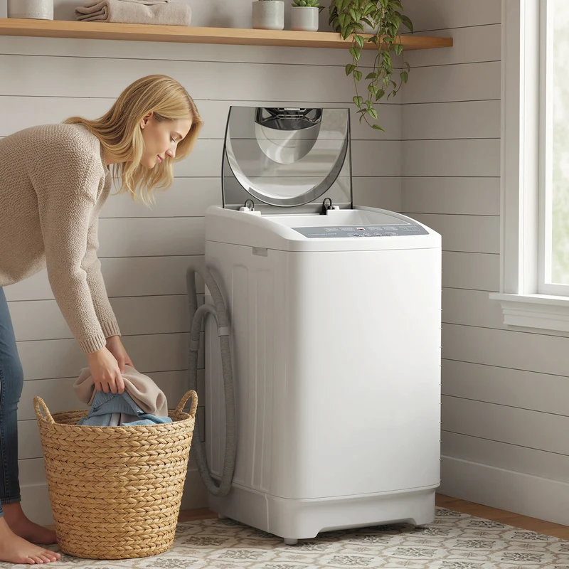 Compact Portable 1.3 Cu Ft Washing Machine with 8 Programs, 6 Levels, White