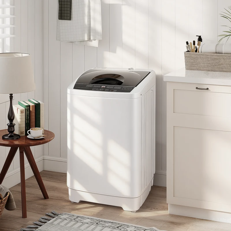 Compact Portable 1.3 Cu Ft Washing Machine with 8 Programs, 6 Levels, White