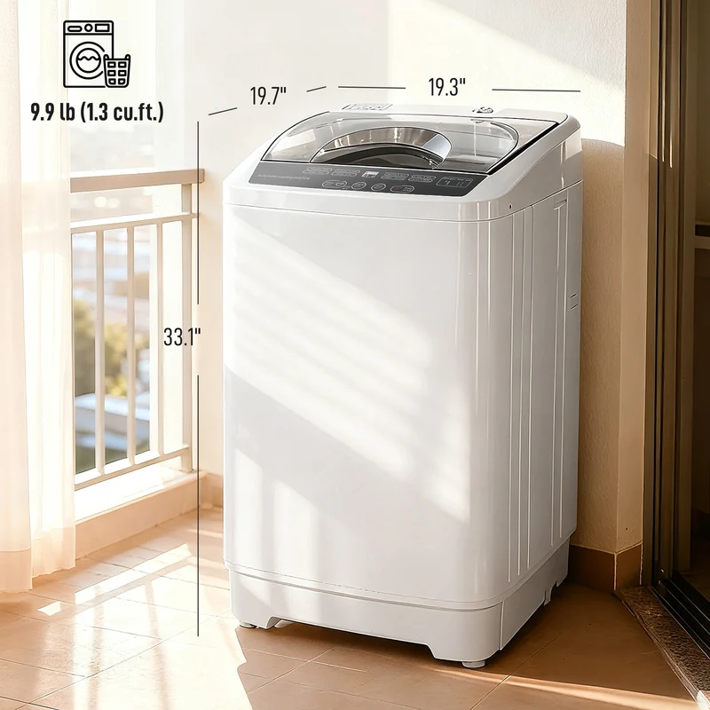 Compact Portable 1.3 Cu Ft Washing Machine with 8 Programs, 6 Levels, White