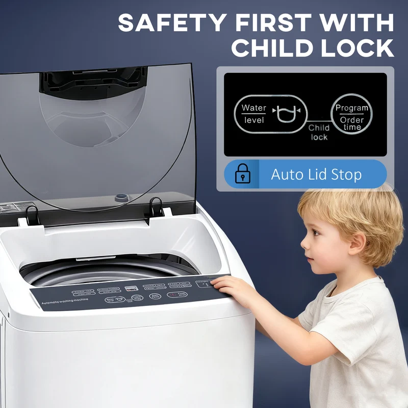 Compact Portable 1.3 Cu Ft Washing Machine with 8 Programs, 6 Levels, White