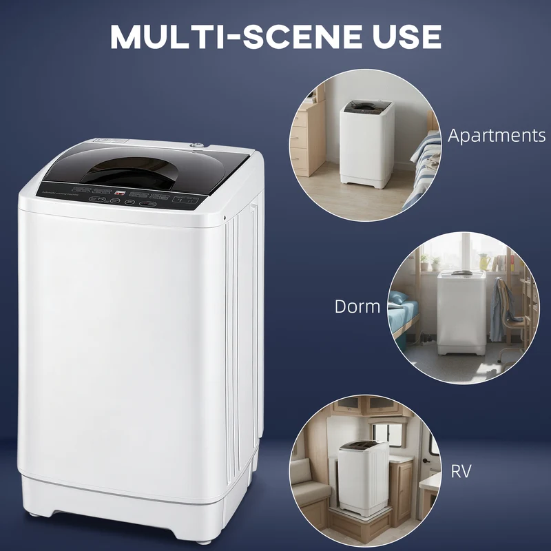 Compact Portable 1.3 Cu Ft Washing Machine with 8 Programs, 6 Levels, White
