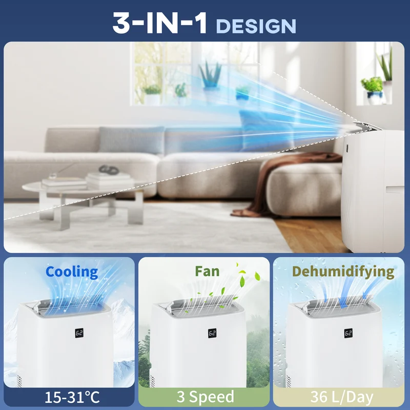 14000 BTU Air Conditioner with Dehumidifier & Auto Sleep Mode, for Room up to 700 Sq. ft