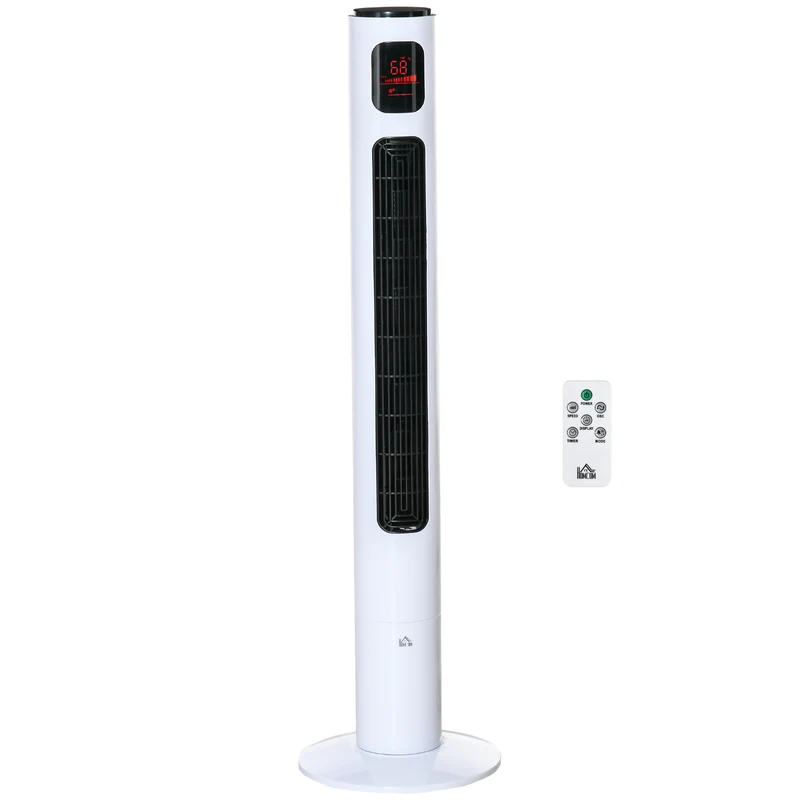 46'' Freestanding Tower Fan, 70° Oscillating Bladeless Standing Fan with 3 Speeds, White