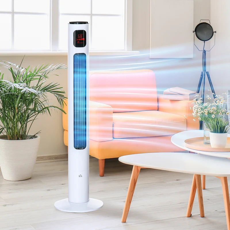 46'' Freestanding Tower Fan, 70° Oscillating Bladeless Standing Fan with 3 Speeds, White