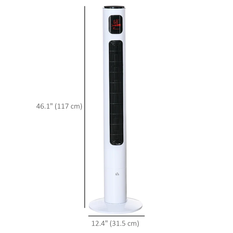 46'' Freestanding Tower Fan, 70° Oscillating Bladeless Standing Fan with 3 Speeds, White
