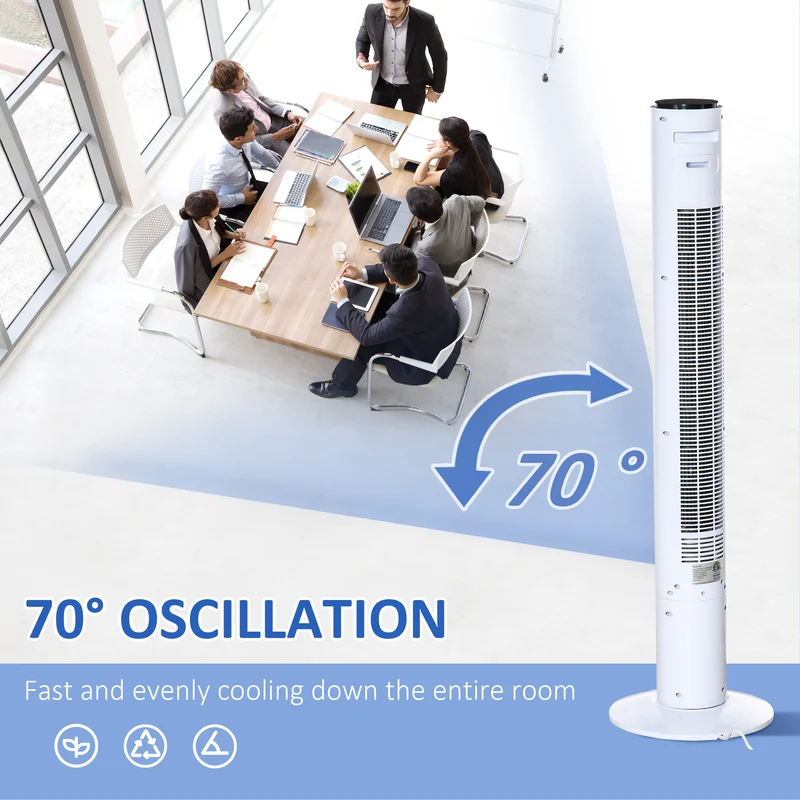46'' Freestanding Tower Fan, 70° Oscillating Bladeless Standing Fan with 3 Speeds, White