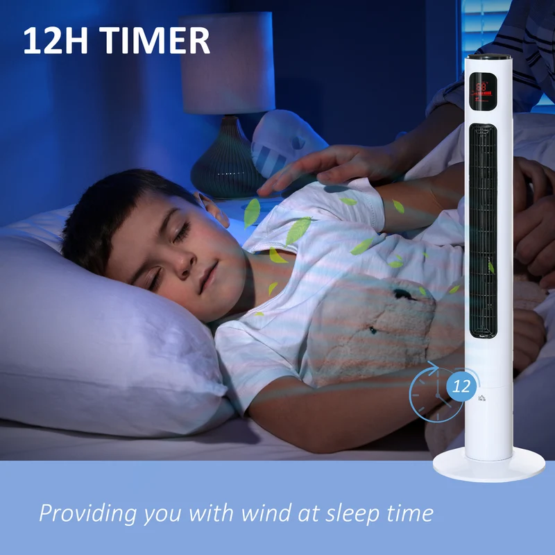 46'' Freestanding Tower Fan, 70° Oscillating Bladeless Standing Fan with 3 Speeds, White