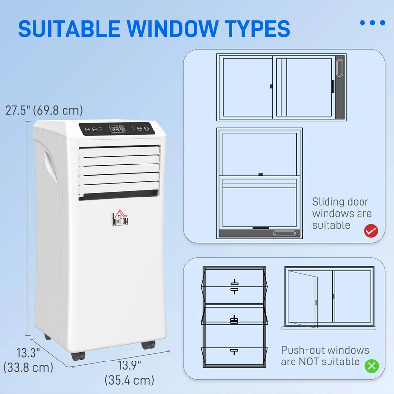 10000 BTU Mobile Air Conditioner w/ Cooling & Dehumidifier for Room up to 441 Sq. ft, White