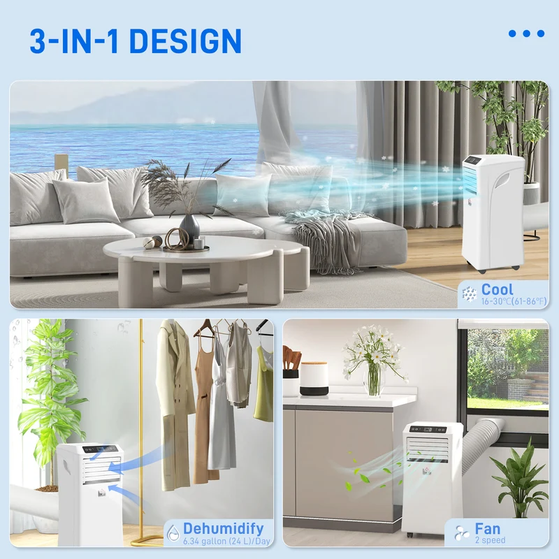 10000 BTU Mobile Air Conditioner w/ Cooling & Dehumidifier for Room up to 441 Sq. ft, White