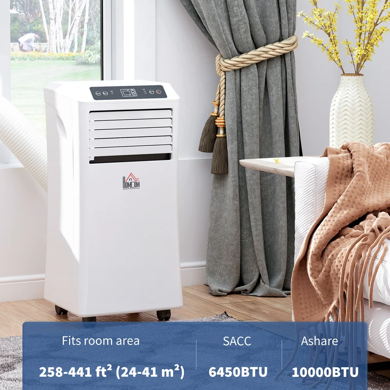 10000 BTU Mobile Air Conditioner w/ Cooling & Dehumidifier for Room up to 441 Sq. ft, White