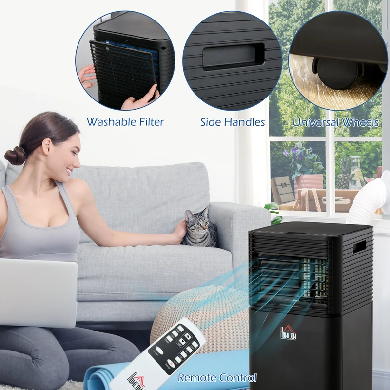 10,000 BTU Portable AC Unit with Dehumidifier & Fan, Rooms up to 441 Sq. ft, Black
