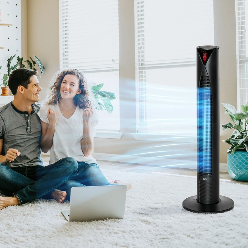 Freestanding Tower Fan Cooling for Home Bedroom with Oscillating & 4 Modes, Black