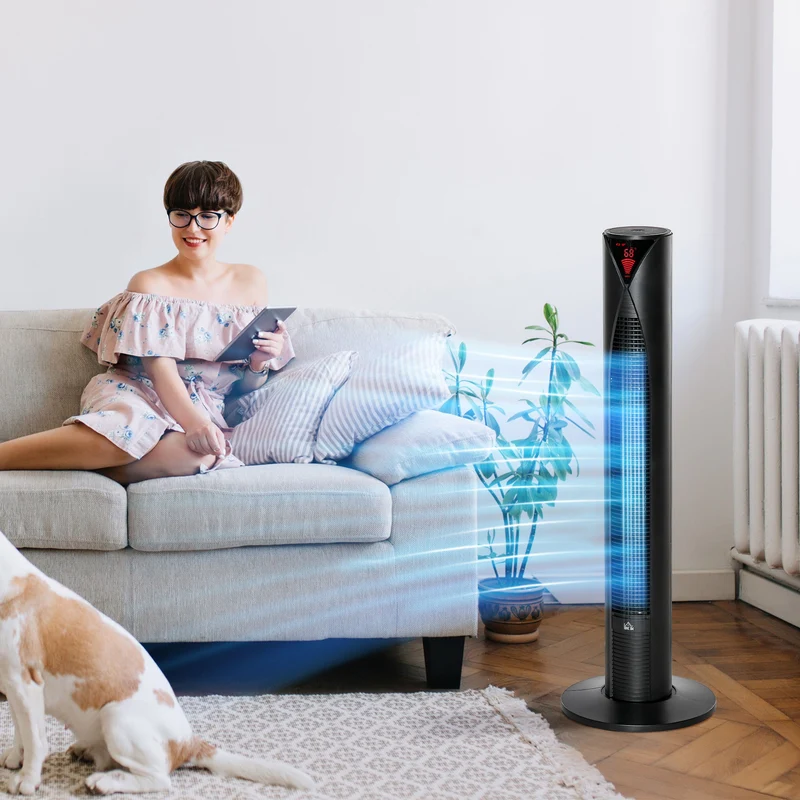 Freestanding Tower Fan Cooling for Home Bedroom with Oscillating & 4 Modes, Black
